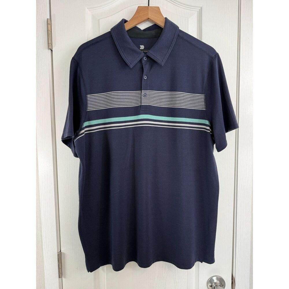 All In Motion Men's Navy Blue Stripped Polo Shirt - XL